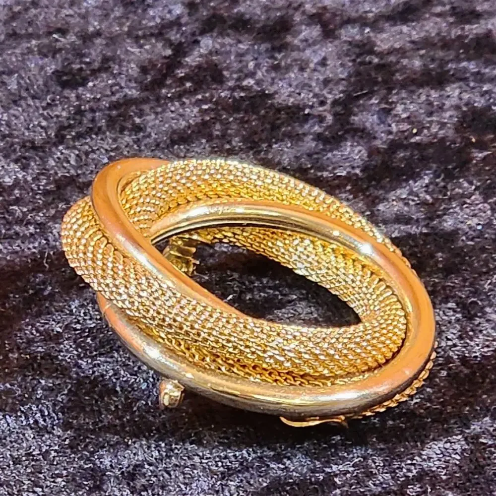 Vintage Monet Gold Tone Brooch | Flashback Circle Pin Textured Designer Jewelry